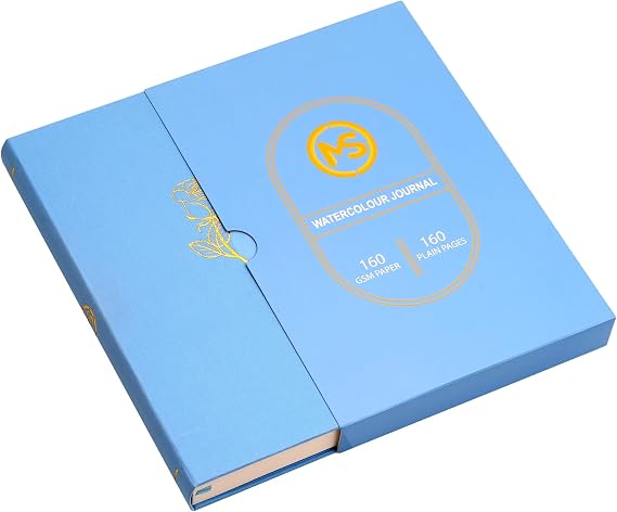 A5 Sketchbook Watercolour Journal Cold Pressed 160 Pages (80 Sheets) 160gsm Premium Paper Hardback Linen Fabric Cover Sewn Binding Sketch Book Ivory Colour Paper Notebook Journal – Blue Cover