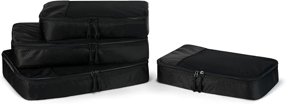 Amazon Essentials 4-Piece Packing Cubes Travel Accessories Set, Luggage Organiser with Double Zip, Mesh Top, 100% Polyester, 2 Medium/2 Large, Black (Previously Amazon Basics)