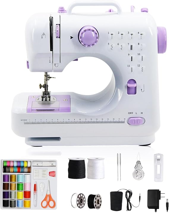 Sewing Machine for Beginners Electric Sewing Machine Small 12 Stitch Programmes Hand Sewing Machine Mini Portable Sewing Machine with LED Light Pedal and Set