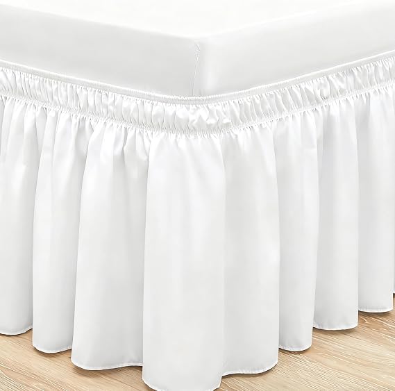 1pcs Double Bed Valance Sheet, Pleated Wrap Around Skirt for Frames | Clean white 135x200 cm platform cover, ideal for modern bedroom decor and cozy sleeping spaces