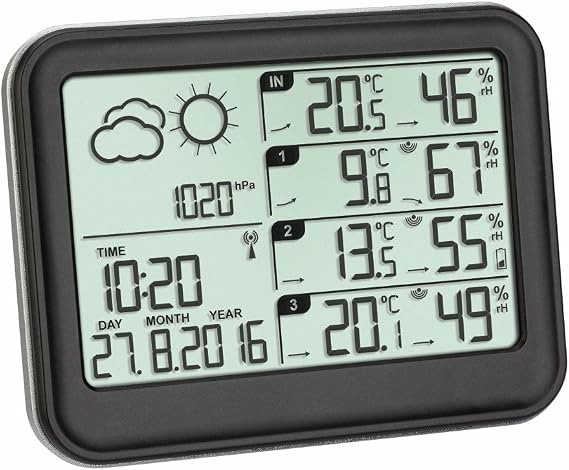TFA Dostmann Wireless weather station View, 35.1142.01, incl 3x thermo hygrometer transmitters, for indoor and outdoor, weather forecast, black