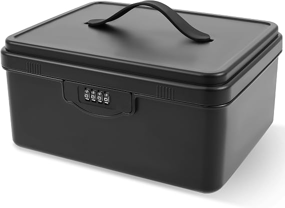 Locking Storage Container with Code, Large Lockable Medicine Box for Refrigerator, Lockable Storage Box for Medicine Phone Office Document Safety (Black)