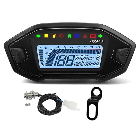 Universal Motorcycle Digital Speedometer & Tachometer, 7 Color LCD Dashboard with 10000RPM Meter, Waterproof Instrument for 2/3/4 Cylinder Engines