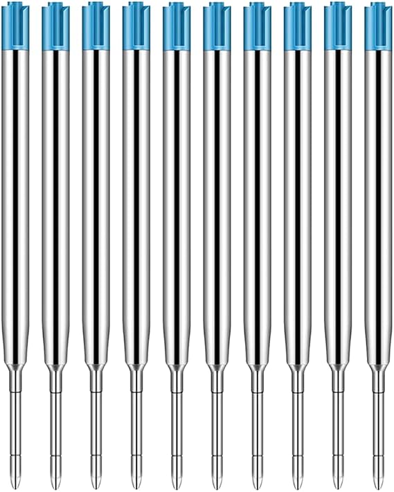 10 Pieces Pen Refills - Replaceable Metal Ballpoint Pen Refills 1mm Medium Point Smooth Writing for School and Office Supplies - Blue
