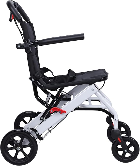 Ultra Lightweight Folding Wheelchair, Mobility Transit Travel Wheelchair with 360° Rotating Handlebars, 8.2KG Net Weight, Compact Wheel Chairs for Adults, Elderly and Disabled (Black)