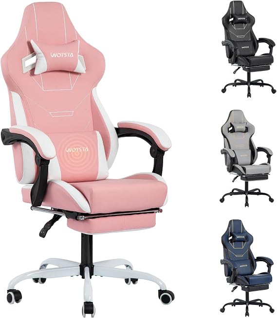 Gaming Chair, Ergonomic Gaming Chair, Computer Chairs with Headrest and Lumbar, Height Adjustable Rotating PC Chairs, Pink White