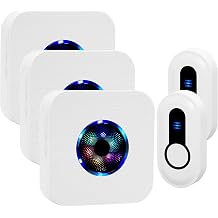 Wireless doorbells, waterproof, easy installation, 1 ft long range, 55 ringtones 5 volume, 7 color LED flash doorbell, for home class apartment, 2 push buttons, 3 receivers