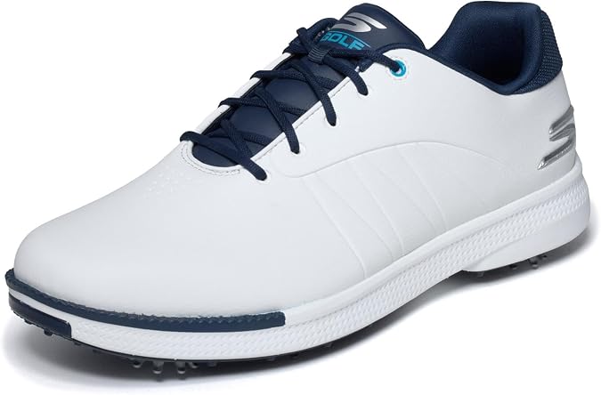 Skechers Men's Tempo Spikeless Waterproof Lightweight Golf Shoe, White/Navy Spike, 11.5 M US