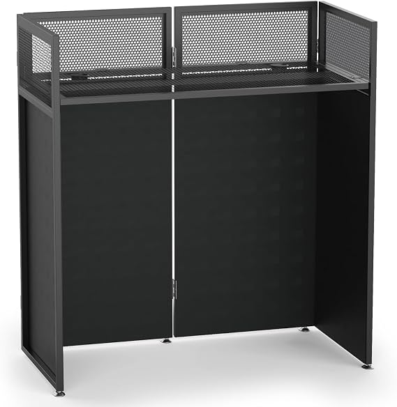 YOOKOO Foldable DJ Booth, Quick, Tool-Free Assembly, DJ Table with White & Black Scream, Metal Frame DJ Facade, DJ Stand with Cable Hole, Anti-Slip Foot Pad and Carry Bag for Parties & Events