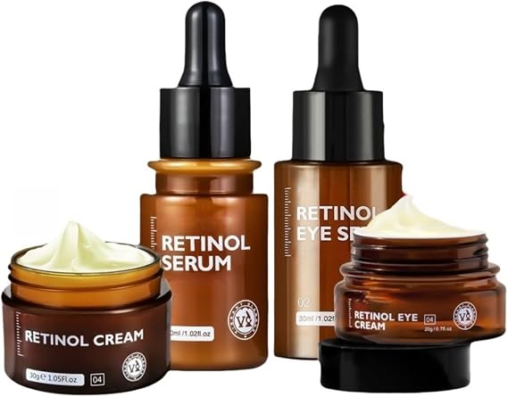 Retinol Skin Care Travel Set - 3 Step Facial Care Set including Essence, Cream, Eye Care | Moisturizing Skin Care Program Travel Set Gift Set Face Serum+Face Cream+Eye Serum+Eye Cream-