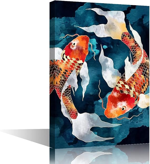 Lucky Goldfish Koi Carp Fish Picture Canvas Wall Art Artwork for Office