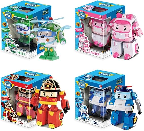 Robocar Poli 4-Inch Transforming Robot 4-Piece Set Polly + Amber + Roy + Herry Official Direct-Operated Product robocar poli 2 Years 3 Years 4 Years 5 Years Birthday Present Graduation Entrance