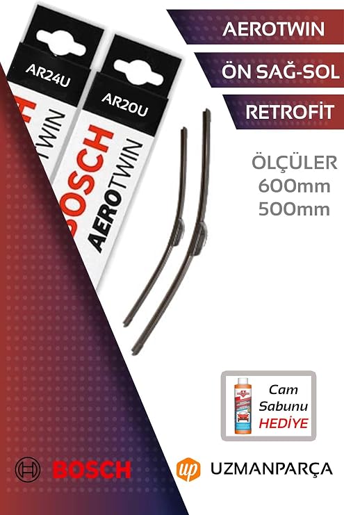 Mitsubishi Eclipse Cross ile uyumlu 2018-2021 Muz Tipi Aerotwin Retrofit Ön Silecek Takımı Bosch AR24U+AR20U