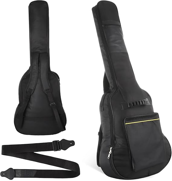 Lnrueg Guitar Case, 2 Pcs Accessory Kit with 40-41inch Gig Bag, Shockproof Padded Carry Bag, Water-Resistant Fabric, Adjustable Guitar Strap, Multiple Pockets for Yamaha FS800