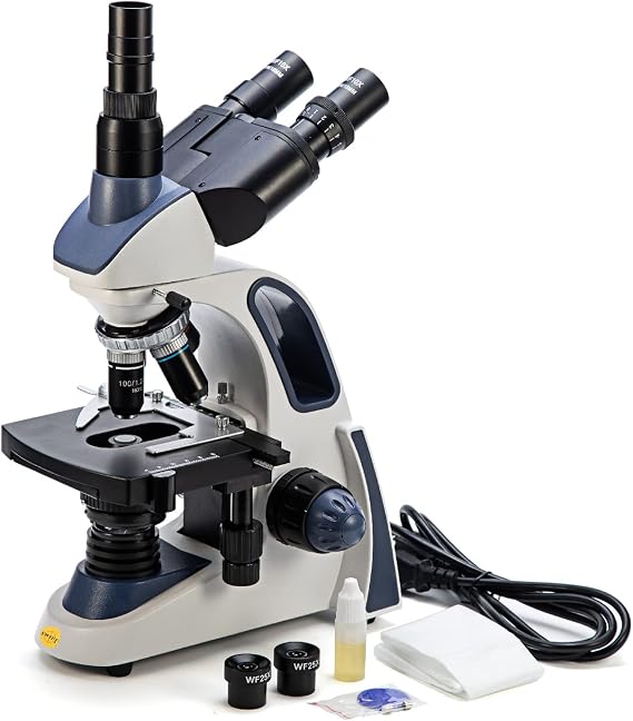SWIFT SW380T 40X-2500X,Trinocular Compound Lab Microscope with Double Layer Mechanical Stage,Siedentopf Head, Wide-Field 10X/25X Eyepieces
