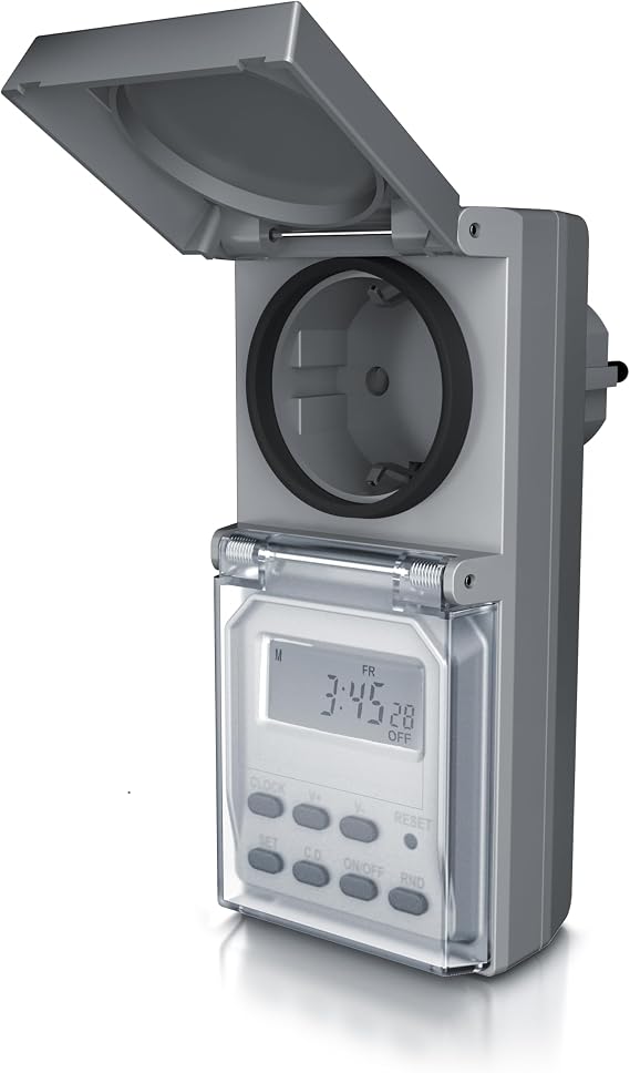 CSL - Outdoor Digital Timer - Random Function - 20 Switching Programmes - 16 Configurations - Timer - Manual Interruption - IP44 - Countdown 99 Hours - Touch Protection - Grey