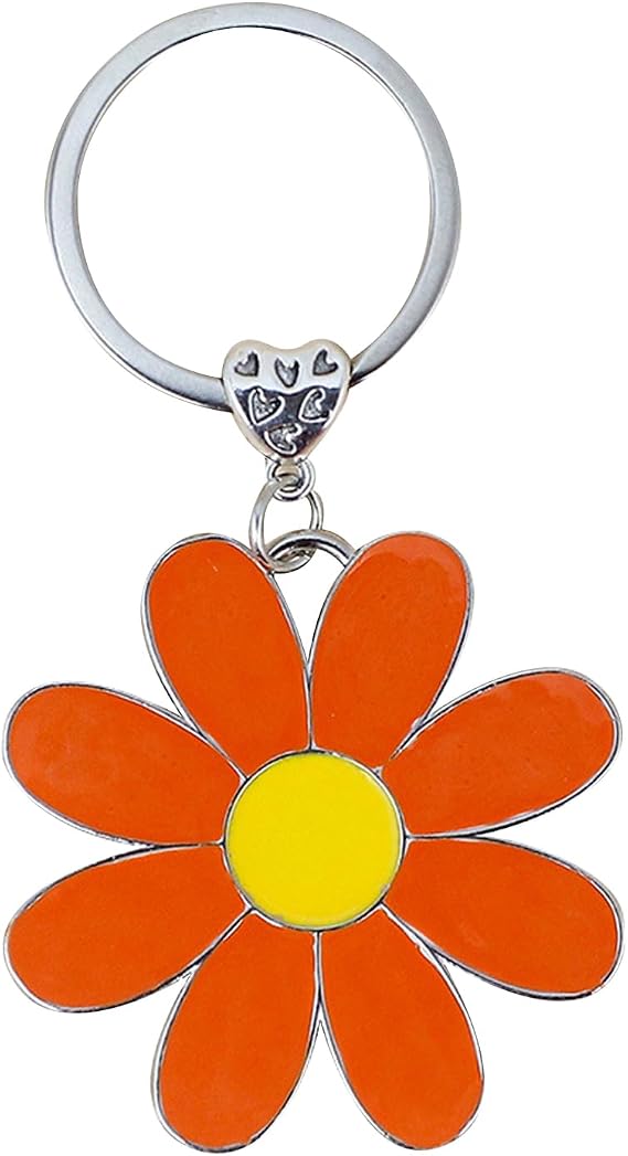 Cute Daisy Keychain, Enamel Bag Charm, Floral Charm for Purse Keys Metal Keyring Gift, Flower Pendant Key Holders, Bag Accessories, Travel Deco for Women Girls Flower Lovers (Orange)