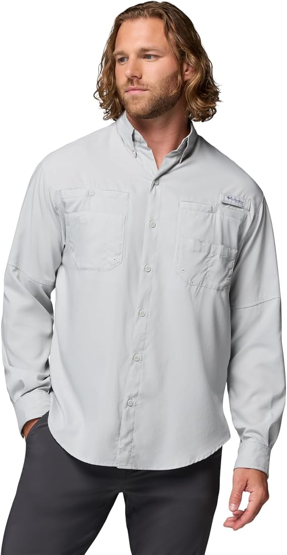 Columbia Men's PFG Tamiami II Long Sleeve Shirt, Cool Gray, Large