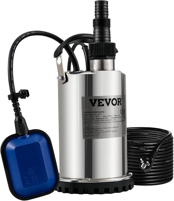 VEVOR Submersible Sewage Pump 550W 0.75HP Submersible Water Pump Maximum Flow of 158 L/min Dirty Water Pump Maximum Lift of 7.5 m for Pumping Water in Pools, Basements
