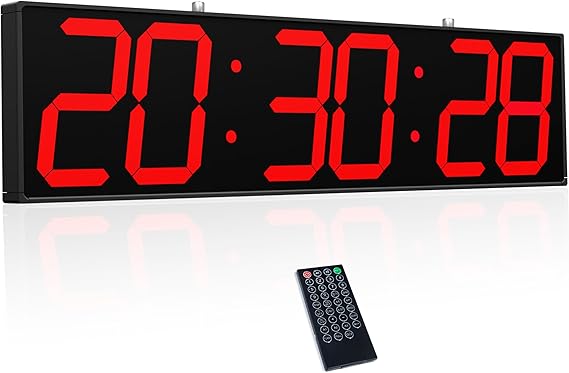 CHKOSDA 27 Inch Double-Sided Digital Wall Clock Multifunctional Clock with Timer Temperature and Date Display Large Display for Hallways Stations and Hospitals (Red)