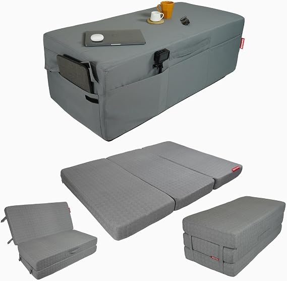 XPERMATE Ultra Kalın Çift Kişilik Katlanır Yatak, Portatif Yatak, Katlanır Sünger Yatak, Katlanabilir Yatak, Misafir Yatağı, Katlanır Yer Yatağı (Gri, 120x180x14)