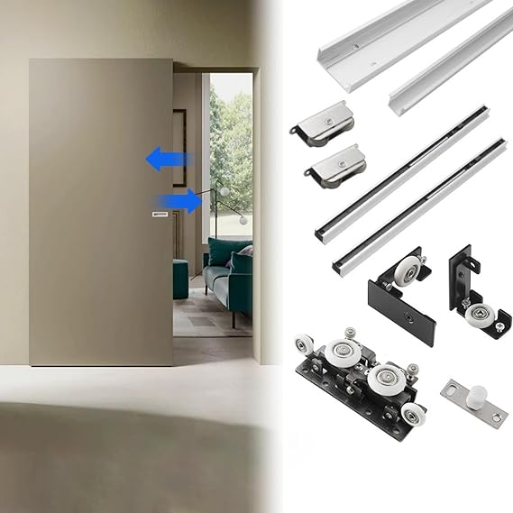 Track Less Sliding Ghost Door, Soft Close Barn Door Hardware Kit, Ghost Door Hidden Hardware for Modern Interior Door, Invisible Door Hanger(1.0m(3.3ft))