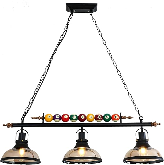 Retro Industrial Pendant Light, Black American Wrought Iron Snooker Bar Restaurant Style Chandelier,Hanging Lamp for Pool Table, Dining Table, Island Table [Energy Class F]