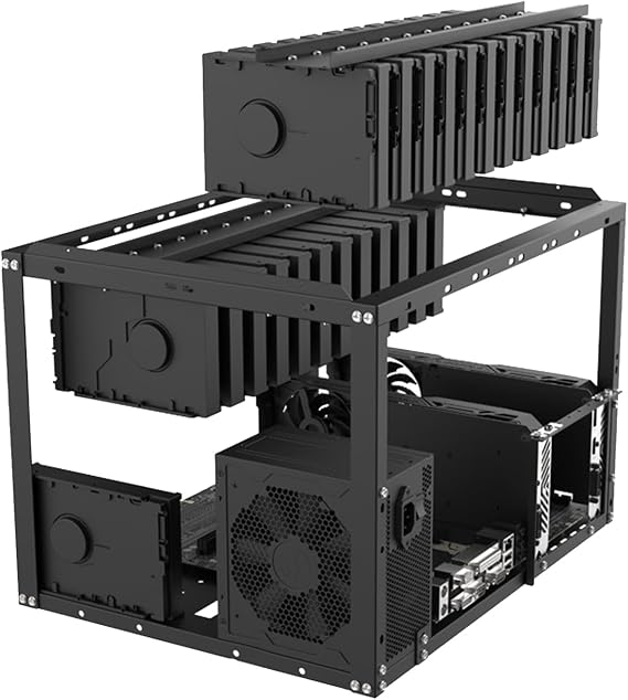 Mining Rig Frame PC Computer Case Open Air Testbench Chassis Stackable Rack Stand Hardware Mount for Desktop Setup Crypto Coin Currency Equipment Use (Black)