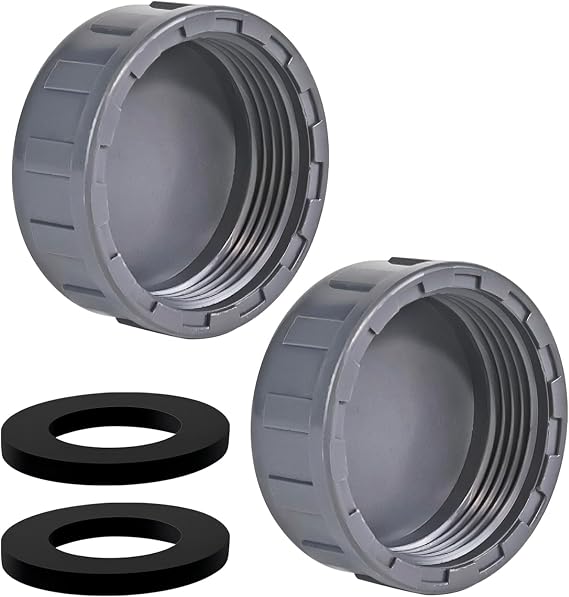2 Pack Female Thread Pipe Fitting Cap, 50mm Fitting Blanking Cap, PVC Blanking Stop Cap, Waste Pipe Blanking Cap wity Washer