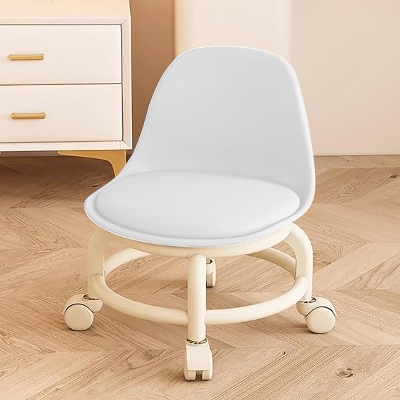 Rolling Stools with Wheels, Little Low Small Stools on Wheels, Swivel Chair Stool, 360 Degree Rotating Low Stool, Short Roller Seat Chair for Home Office Garage Salon Kitchen (White)
