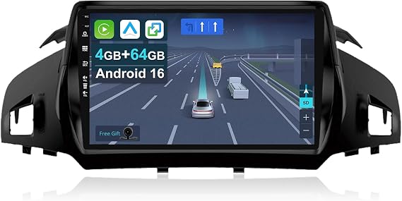 KEC [4+64G] Android 16 Car Stereo Radio for Ford Kuga Escape C-max 2013-2017-IPS 9 Inch 2 Din Head Unit with Carplay | Android Auto | Mirror Link | GPS Navigation Navi | Bluetooth | FM Included Camera