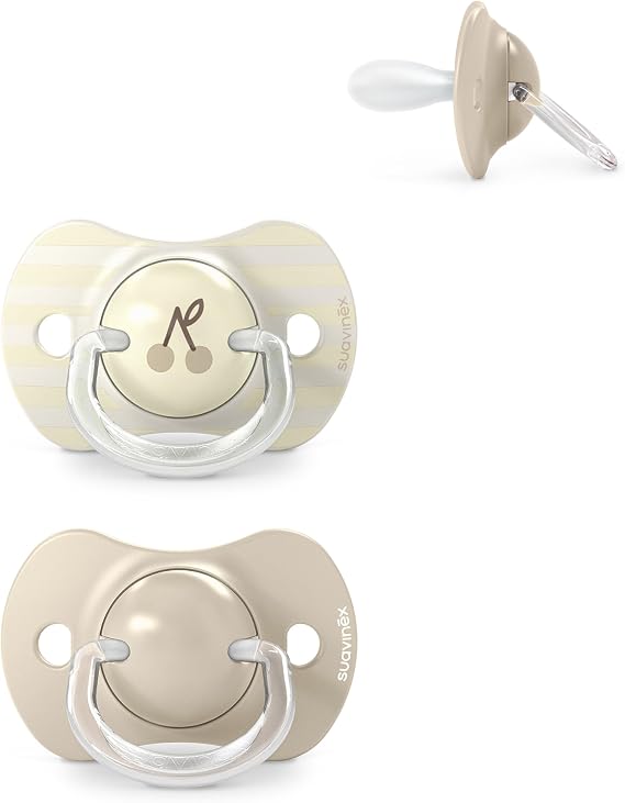 Suavinex, Pack of 2 Pacifiers for Babies +18 Months, with Physiological Silicone Teat SX Pro Symmetrical, Flat and Flexible, Respects Oral Development, Birdies Beige