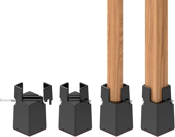 RCHYFEED Adjustable Bed Risers 7,5cm with Screw Clamp, 3 inch Furniture Risers Heavy Duty 4 Pack Sofa Table Chair Risers for Square/Round Furniture Legs Diameter 0.8''–1.6'', Supports 20,000 lb Black