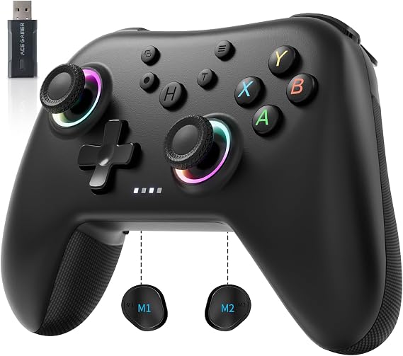 AceGamer Aurora 2.4G Wireless Controller for PC Windows/Switch 2/Switch/Steam/iOS/Android, PC Gamepad with Hall Effect Joystick, Programmable Back Button,Linear Resonant Actuator,Turbo, Black