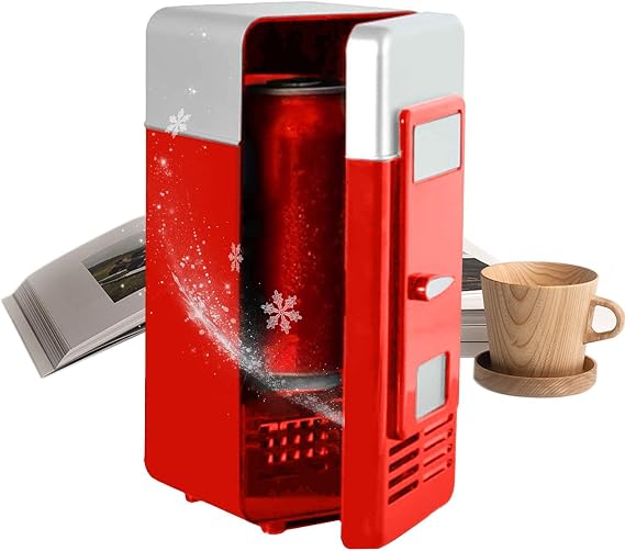 Mini Refrigerator - Portable Beverage Cooler | Personal Small Fridge with Insulation Cooling & Heating Functions for Students Dorm Desk Office, Compact Desktop Drink Warmer, Black Red ABS