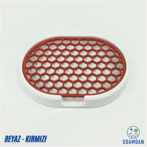 Modern Çift Renkli Katı Sabunluk - Su Tahliyeli ve Izgaralı Tasarım (9x12 cm) (Beyaz-Kırmızı)