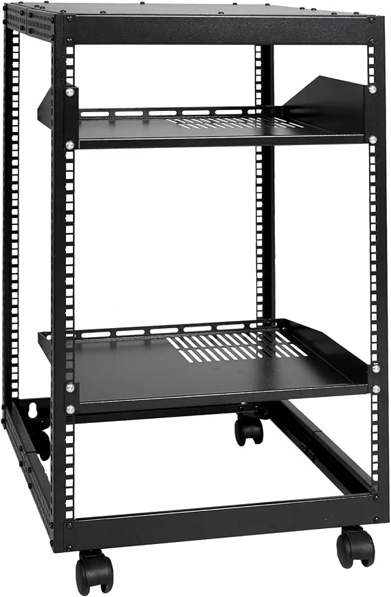 VEVOR 15U Open Frame Server Rack, Adjustable Depth 23"-40", Network Server Rack, 4 Poles with Wheels, Holds All Your IT Equipment Network Modem Gear Router