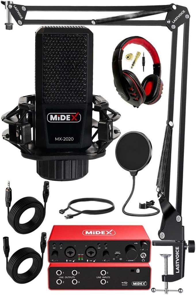 Midex Functional Package-1 Studio Equipment Microphone 4 Output Sound Card Full Set