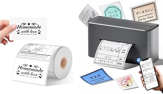 Phomemo 241-BT Label Printer & Thermal Label Stickers, 4 x 3 in, 500 Sheets