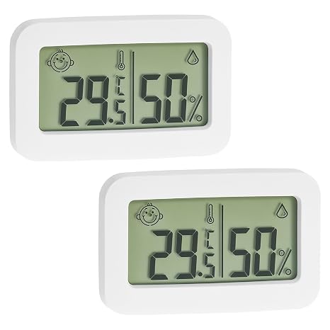 QWORK® 2-Pack Desktop Mini Hygrometer Indoor Thermometer with Comfort Level Display - 34 * 55mm - for Home, Office, Warehouse, Greenhouse, Reptile Incubator