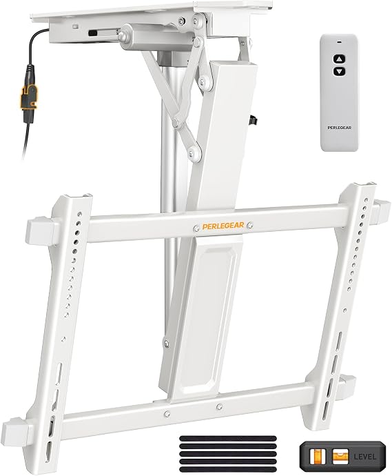 Perlegear パーレギア 電気天井テレビマウント リモコン付き 32~70インチのフラットスクリーンテレビ/カーブスクリーンテレビ用 電動テレビ天井マウント フラットルーフ用 フリップダウン ドロップダウン天井マウント