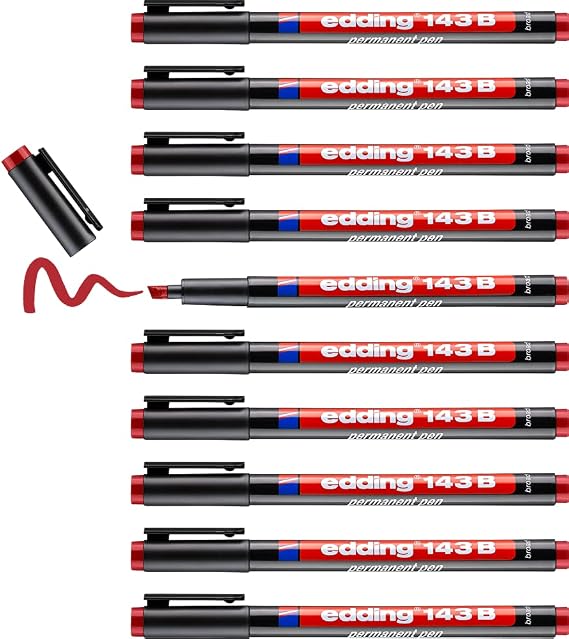 edding 143 B permanent kalem - asetat kalemi kırmızı - 10 kalem - kesik uç 1-3 mm