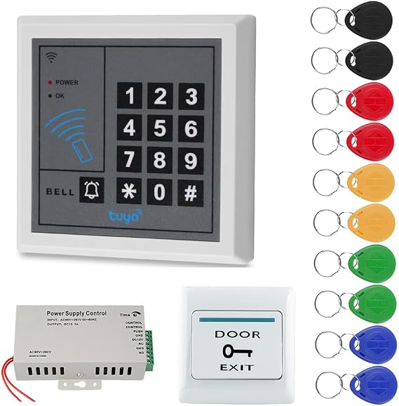 Access Control System Kit door buzzer entry system Home Secure Tuya RFID Access Control Keypad with Power Supply, Door Exit Button Without Lock