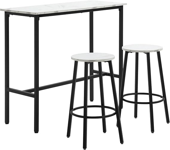 HOMCOM 3 Piece Bar Table Set Modern Dining Table Set for 2 w/Stools White