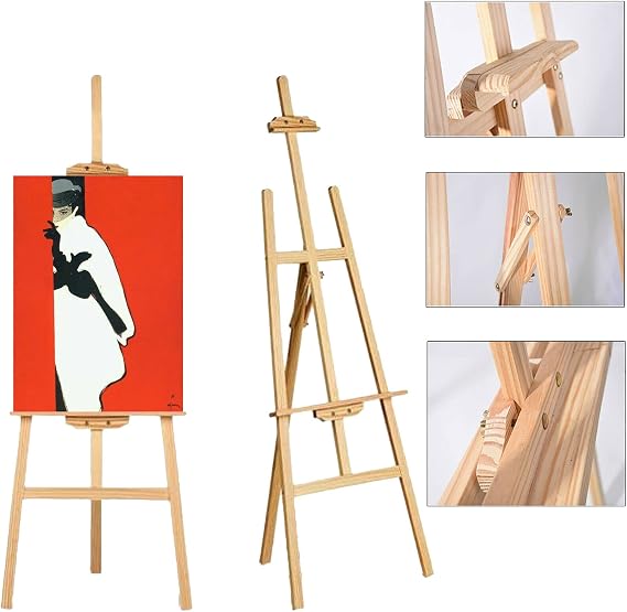 Artist Easel for Painting, 175 cm/69inch A Frame Easel Adjustable Height and Angle, Solid Pinewood Painting Holder for Painting Sketching Display Exhibition Wedding