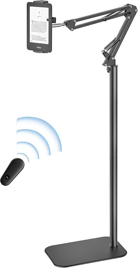 VOLTIFYMAX Tablet Floor Stand with Kindle Page turner, Adjustable Tablet Holder for Kindle Accessories, iPad/Mini/Pro Phone, Samsung Galaxy, Gift for ereaders, 4.7''-13''Devices (Black)