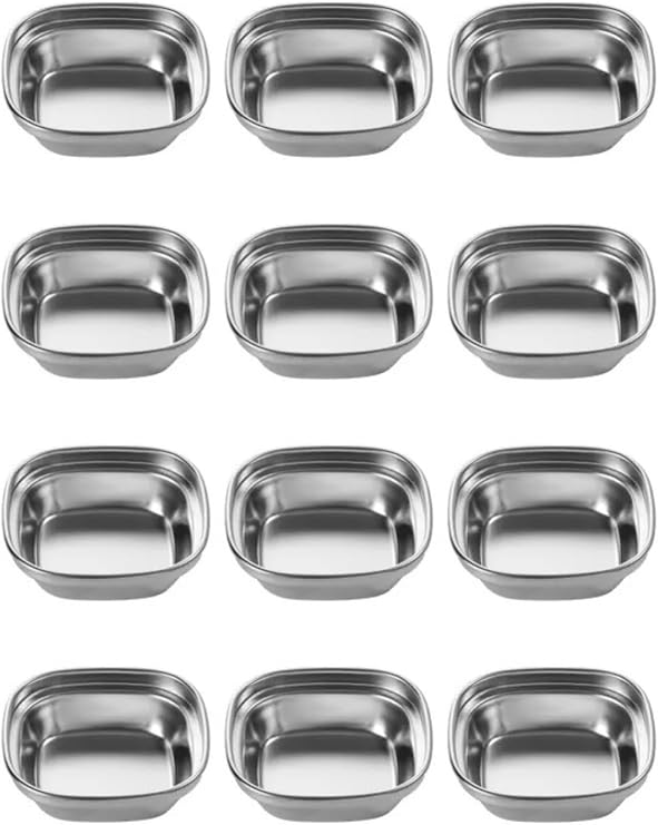 Metal Gümüş Renk Barbekü Sos Tabağı, 8x8x2,5 cm, 12 Adet Set