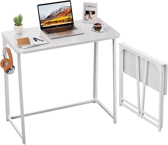 WOHOMO Folding Desk, 80cm Small Foldable Computer Table, White