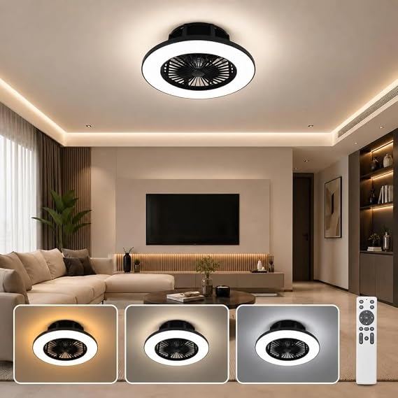 Yıldız LED Tavan Vantilatörü Cata 50W, 56 cm (23 İnç) 8 Kanatlı Sessiz Motor, Uzaktan Kumandalı ve Zamanlayıcılı, 3 Renk Kademeli Dim Edilebilir Modern Tavan Tipi Lamba Fanı