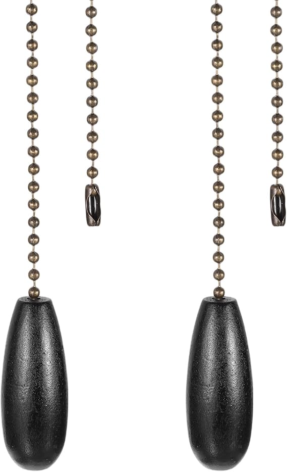 PATIKIL Ceiling Fan Pull Chain Extender, 2Pcs 12" Decorative Wooden Pendant Extension Chains Beaded Ball Pulls Cord Extender for Ceiling Fans Light Lamp Chandelier, Black [Energy Class A]